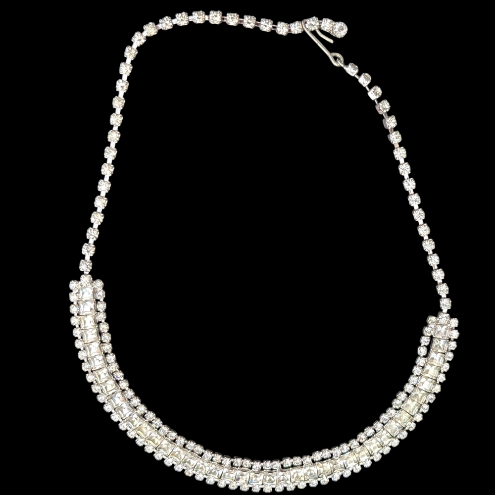 Silver Rhinestone Necklace, Vintage Rhinestone Necklace